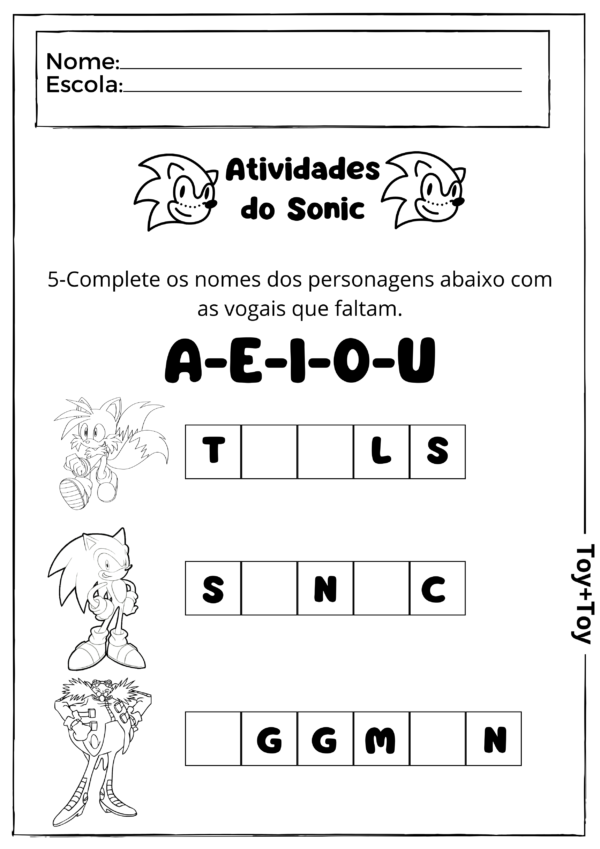 Atividades Sonic TOY TOY