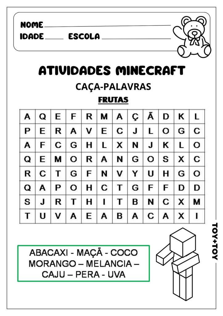 atividades minecraft