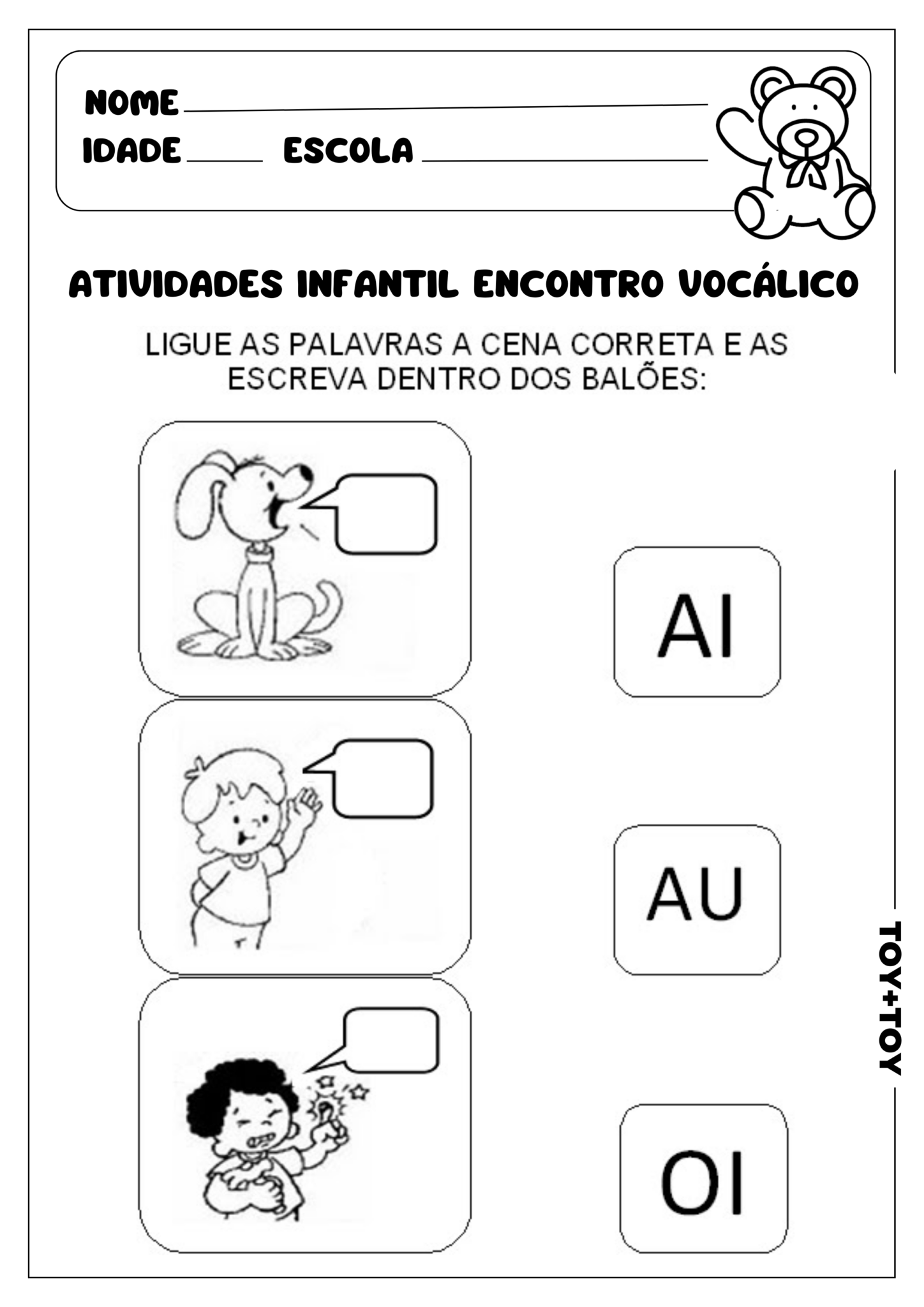 Atividades Infantil encontro vocálico - TOY + TOY