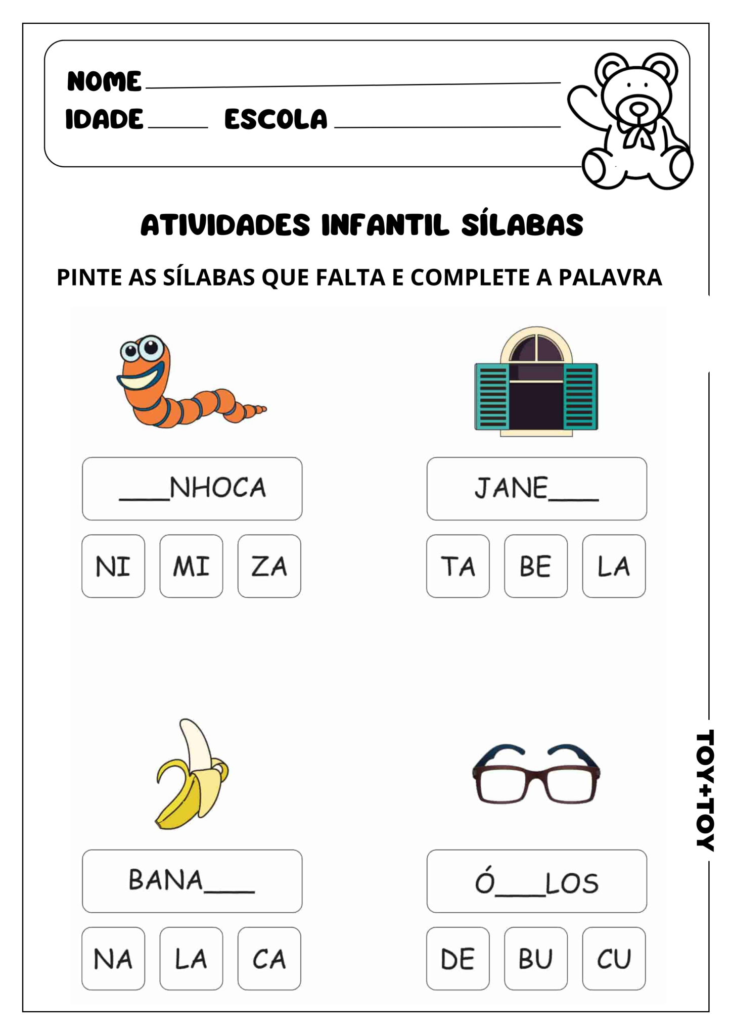 Atividades Infantil Sílabas - TOY + TOY